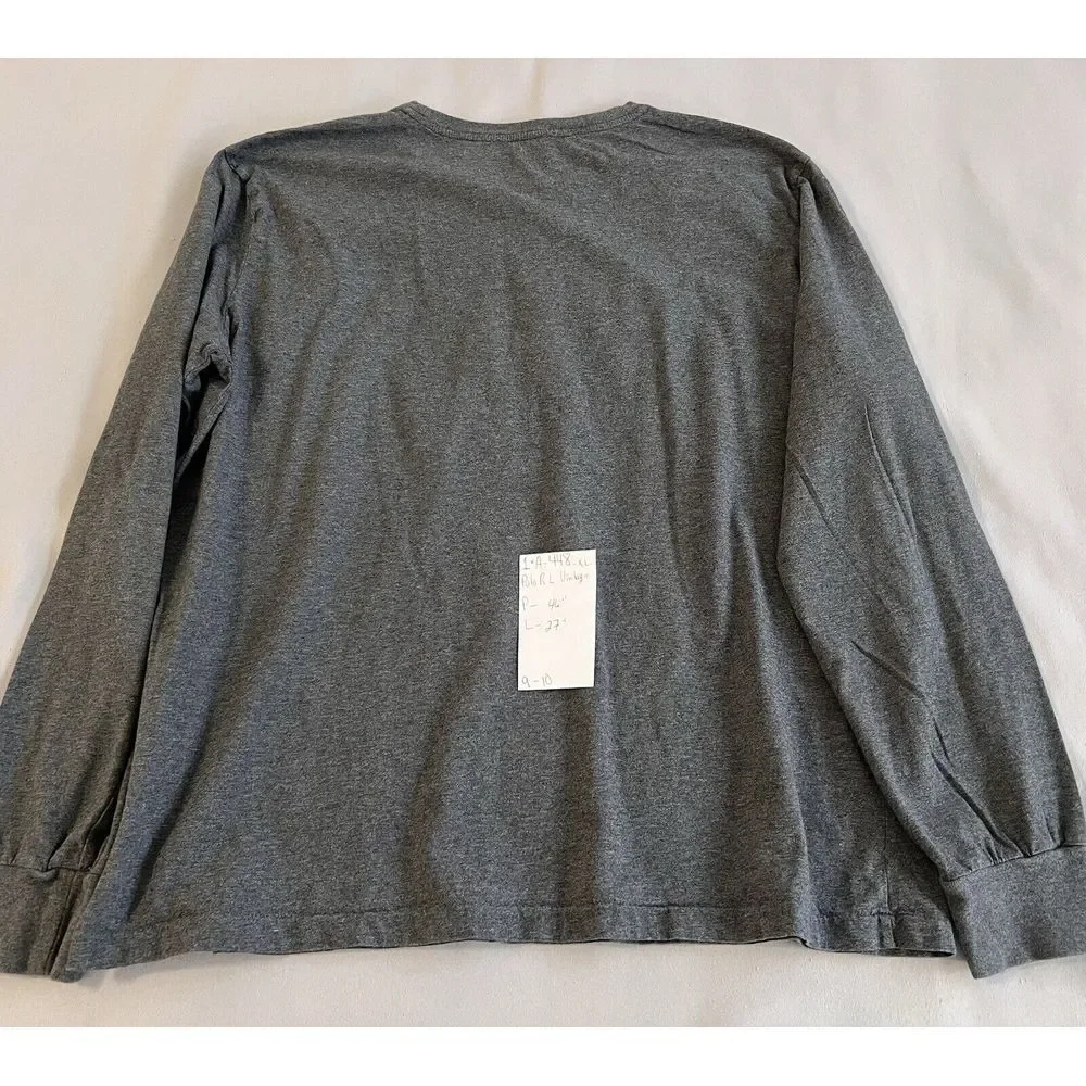 Vintage Polo Ralph Lauren Gray Long Sleeve Shirt XL Green Pony Single Stitch Y2K